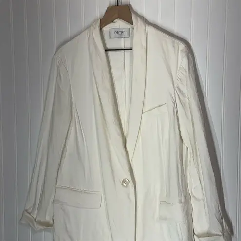 Per Se by Carlisle Ivory Linen Blend Blazer Size 14 Single Button Notch Collar