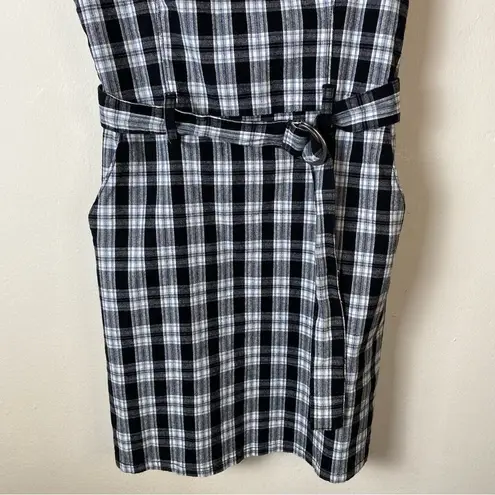 Hollister Size S Plaid Belted Waist Mini Dress Black White Academia Y2K Preppy