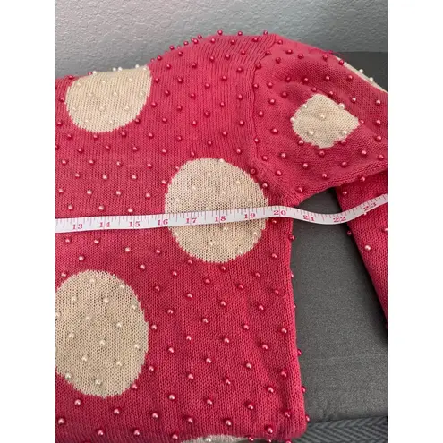 Joyce Pink Large Polka Dots Beaded Texture Kawaii Style Crew Neck Sweater Large