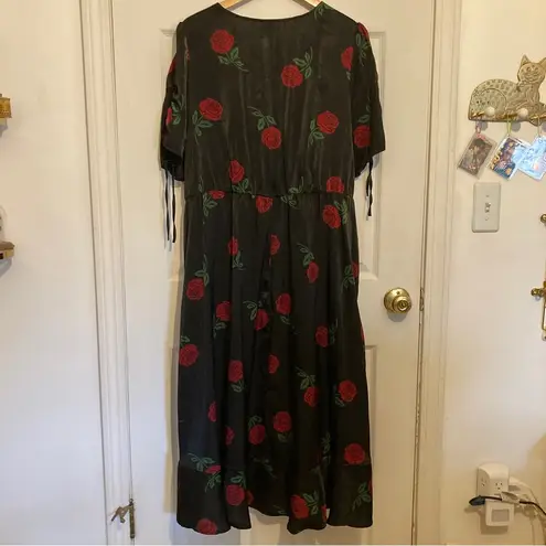 Torrid  Silky Brushed Charmeuse Rose Print Faux Wrap Midi Dress