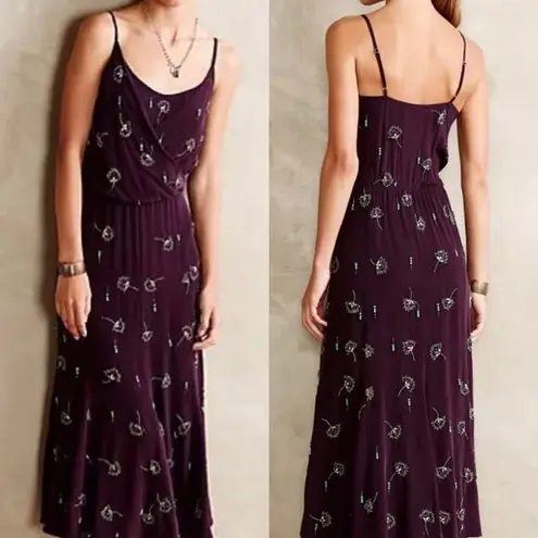 Tracy Reese NWT Anthropologie  Purple Beaded Silk Godet Slip Dress Midi Size 8