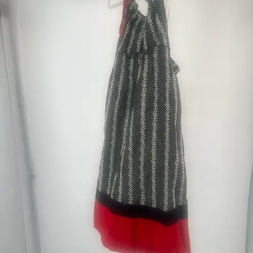 Tocca Black and White Striped Halter Dress with Red Hem European summer Size 4