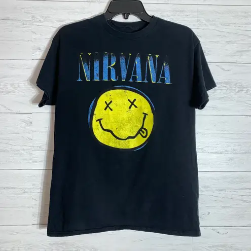 Nirvana Shirt unisex Medium Kurt Cobain Smiley Face Logo Grunge Rock Band Tee