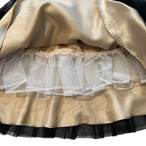 Masquerade Vintage 90s Strapless Black Gold Tiered Tulle Tutu Skirt Dress,Sz 5/6