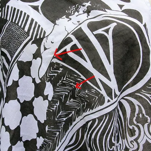 Vintage Deco Nouveau Verna Design B&W Square Cotton Scarf Black