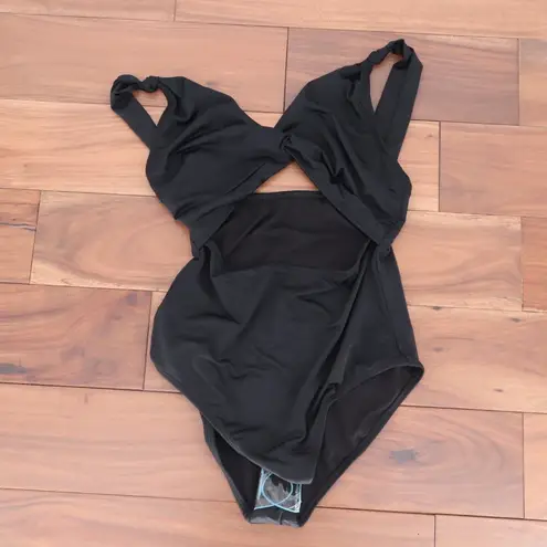 ASOS DESIGN Black Knot Front Plunge Cut Out One Piece Swimsuit Bathing Suit Size 8