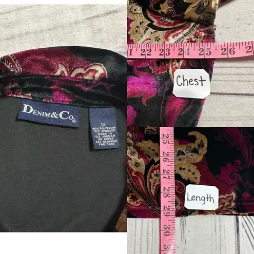 Vintage Y2K Denim & Co Floral Paisley Button Up Velvet Top Size 1X Whimigoth