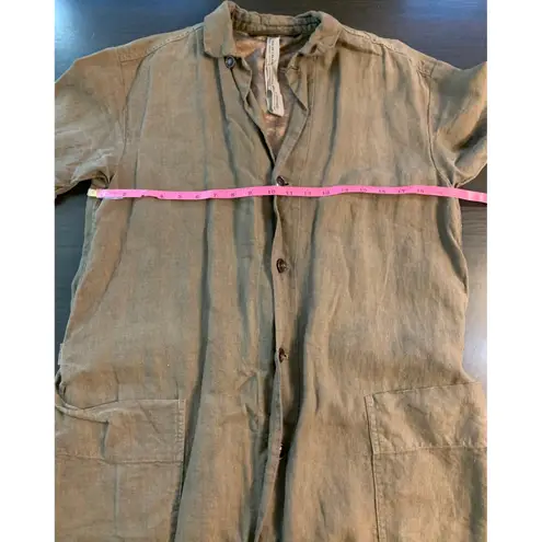 Pas de Calais Linen Leather Cowhide Silk Button Front Lagenlook Jacket Coat Tan Size M - Image 7