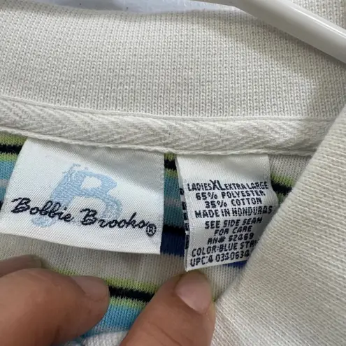 Bobbie Brooks Ladies xl Striped Polo Shirt Blue Green White Nautical Cool color