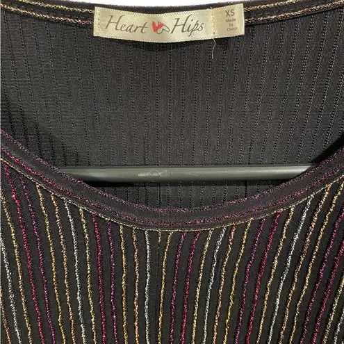 Heart & Hips Sparkly Striped Metallic Long Sleeve Stretch Party Festival Top