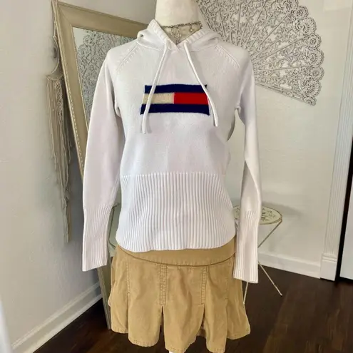 Tommy Hilfiger Jeans Vintage 90s White Knitted Cotton Flag Hoodie Sweater S