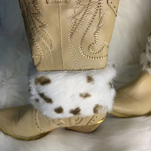 Handmade Womens Beige Animal Print Faux Fur Removable Boot Band One Size Tan