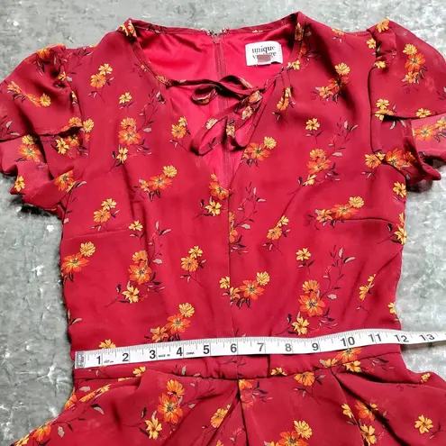 Unique Vintage Red Floral Midi Dress