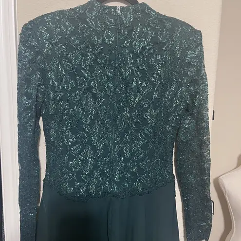 Vintage Green Cocktail Dress Sequins Beaded Midi Full Skirt Gown Sz 6/8