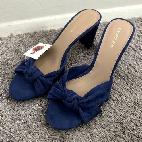 Veronica Beard NEW Ganita Knit-Front Heels in Blue Suede