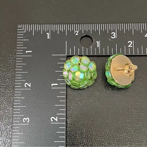 Vintage VOGUE Aurora Borealis Green Dome Cluster Beads Clip On Earrings