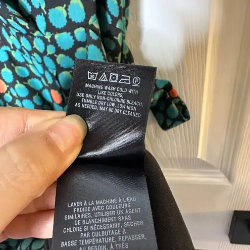 HD in Paris Anthro Teal Blue & Orange Print V Neck Midi Dress Size 10 Wrap Tie