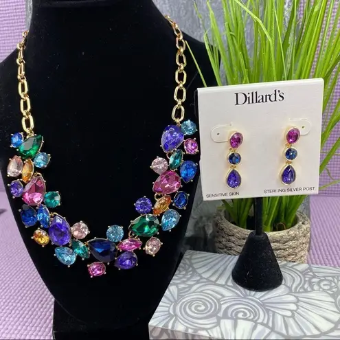 Dillard’s Tri Color Dangle Chandelier Earrings Pink Blue Purple