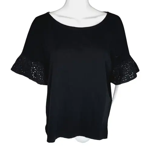 J Crew Blouse Womens Large Black Open Lace Sleeves Updated Basic Minimalist