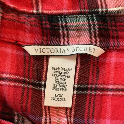 Victoria's Secret VS  Plaid Shimmer Button Front Long Sleeve Sleep Shirt Dress L