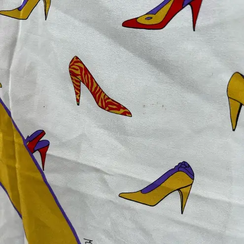 Vintage Maud Frizon Scarf White Red Border Shoe Print Lightweight Silk 32x34