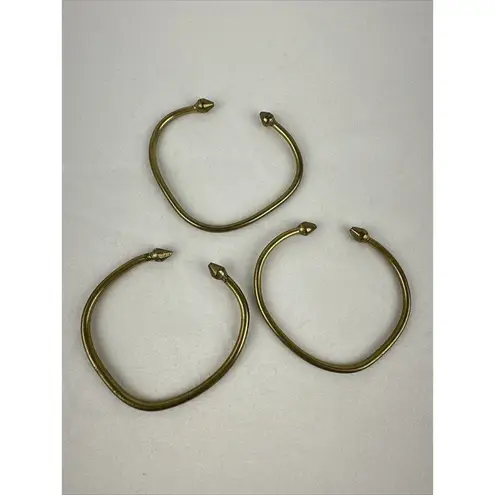 Vintage Brass Hand Forged Brutalist Spike Tip Cuff Bracelet Set of 3 Steampunk