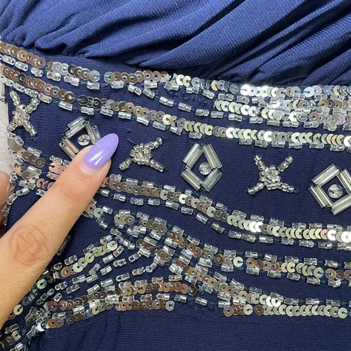 Hailey Logan Adrianna Papell Sz 5/6 Navy Blue One Shoulder Sequin Gown Prom Y2K