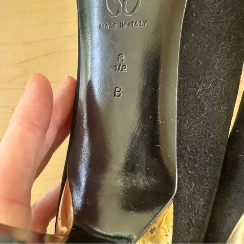 St. John Black Suede And Metallic Gold Pumps