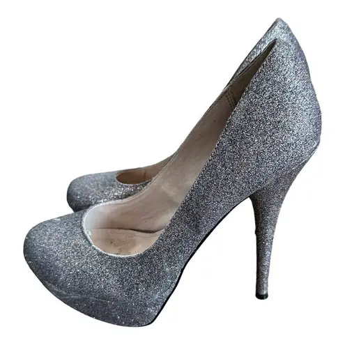 Steve Madden  Womens Caryssag High Heels Silver Glitter Sparkle Shoes 9.5 M