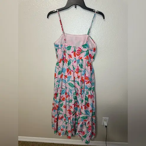 J. Marie Claire Floral Dress Print Bow Square Neck Sleeveless Midi Tiered size M Green Size M