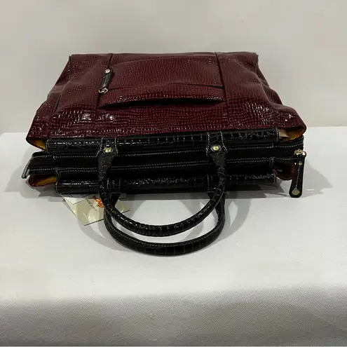 Samantha Brown Burgundy Brown Glazed Croc Embossed Travel Tote Bag Carry