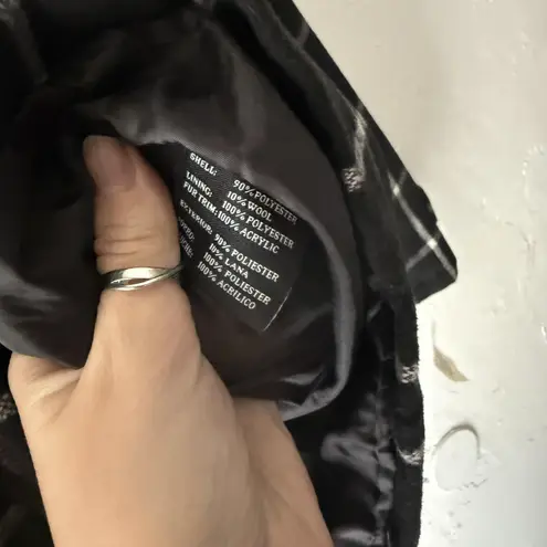 Ymi Coat NWT Y2k Dead Stock Womens Medium Plaid Wool Blend Fur Hood Jacket