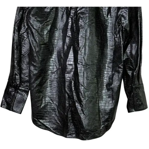 ZARA NWT  Oversized Faux Leather Longsleeve Shirt Jacket Shacket XS Black #3950