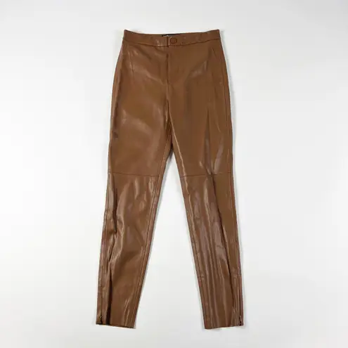 ZARA  Faux Vegan Leather Mid Rise Straight Leg Casual Chocolate Brown Pants S