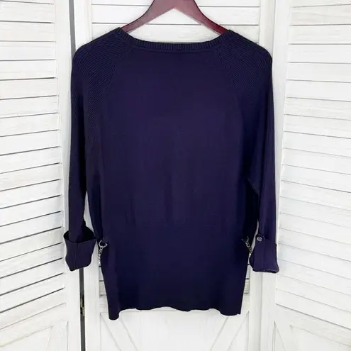 Peck & Peck Collection V Neck Chain Detail Cardigan Sweater Purple XL Button
