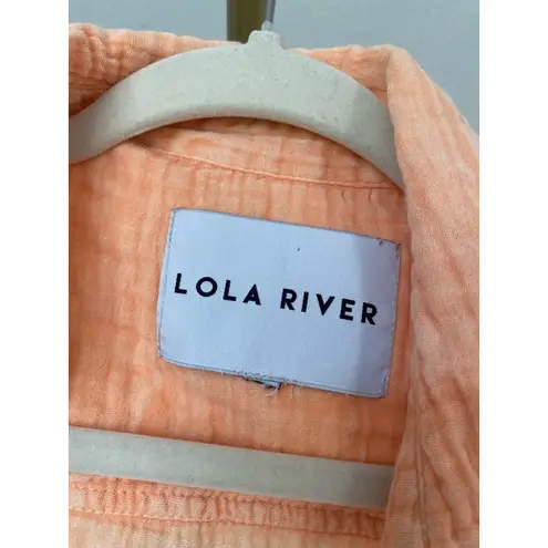 Lola River Gauze Peach Shirt Cotton Button Up Collared Beach Resort Coastal Boho Orange Size L - Image 6