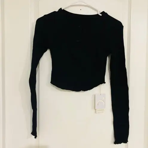 Commense Women's Henley Top Knit Slim Fit Stretch Long Sleeve Black Size XS NWT