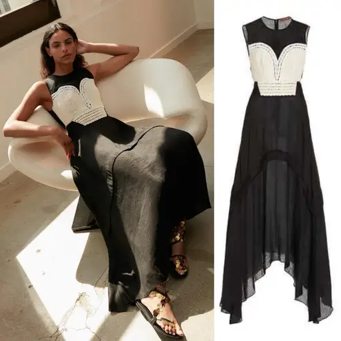 Altuzarra Apollonia Crochet Bustier Linen Silk Maxi Dress Black Size 34FR (2 US)