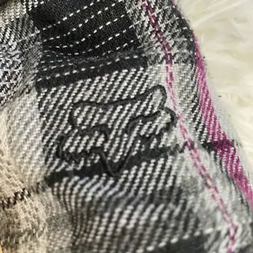 Fox Racing Girls Coat Small Plaid Button Front Faux Fur Lined Hood Pockets Gray