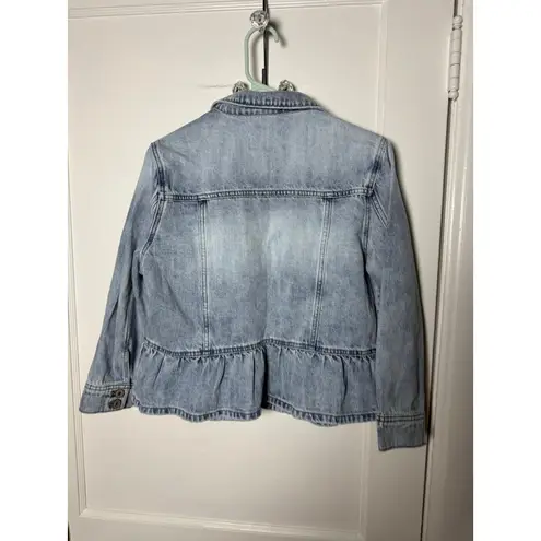 Kancan Light Wash Peplum Denim Jean Jacket Women's Size Large Blue