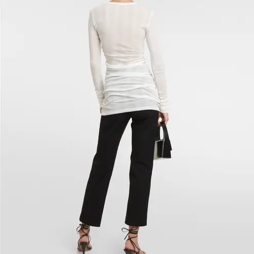 KHAITE Lenora Ribbed Long Sleeve Crew Neck Top Cream Size XS