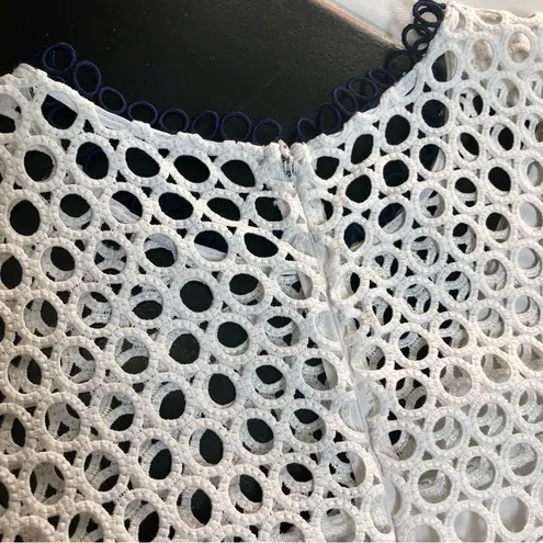 Shoshanna Geo Lace Carter Crochet Mini Dress Eyelet Lacy White Navy Trim Preppy