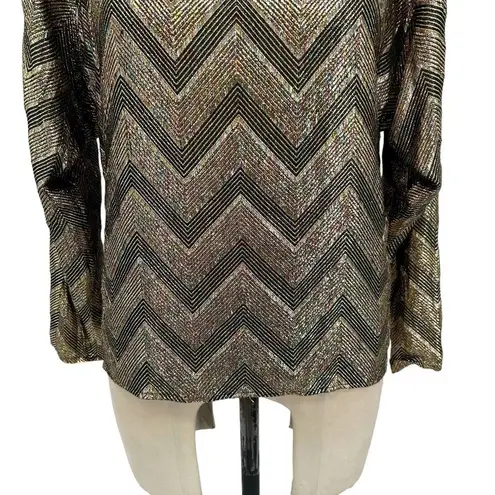 Halston Heritage Halston Vintage Gold Black Chevron Sparkle Glitter Top Size Small