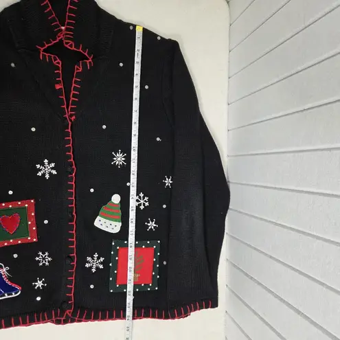 Basic Editions Black Cardigan with Festive Christmas Accents Size L Size L - Image 5