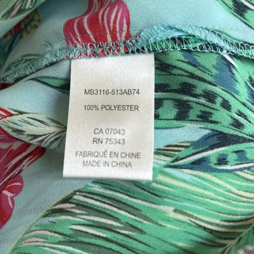 Saint Tropez West Green, Aqua, Pink Tropical Floral Print Sleeveless Top sz M