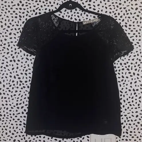 Chloe K Black lace mesh blouse top