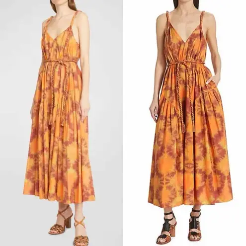 Ulla Johnson Valentina Braided Tie Belt Midi Dress in Red Topaz Size US 6