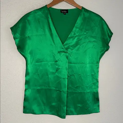 Wicked 2 Satin Tops Nicole Miller NY Pink & Green Blouse Small Jewel Tone