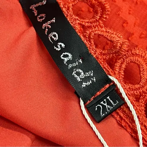 NWT Orange 2xl Lace Swiss dot Open Front Cardigan crochet sleeves missing belt Size XXL