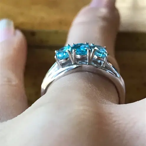 Natural Blue Apatite Blue Sapphire Sterling Silver Ring Size 6